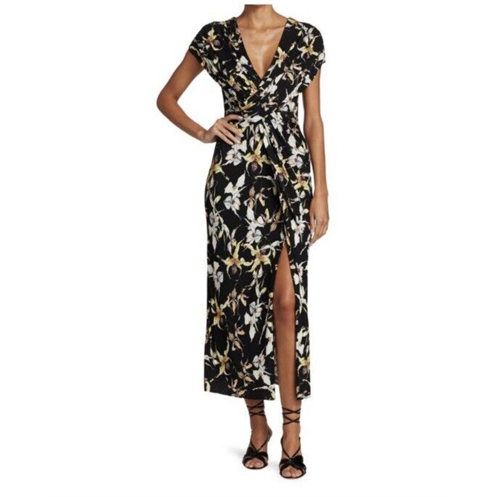 Jason Wu Midi Dress Size 8 Wild Orchid Jersey Cross Over Rouching Black …​​ - Picture 6 of 15